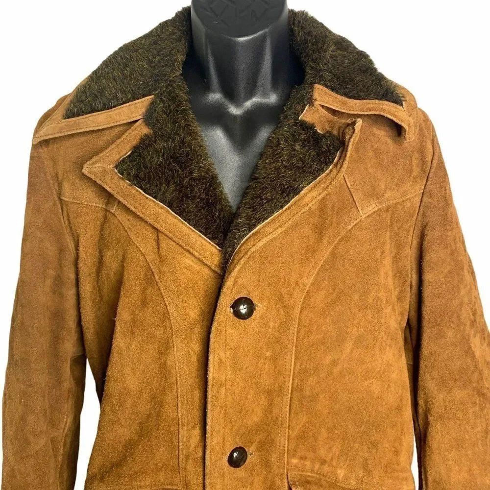 Vintage 70s Sears Leather Faux Fur Coat 40 L